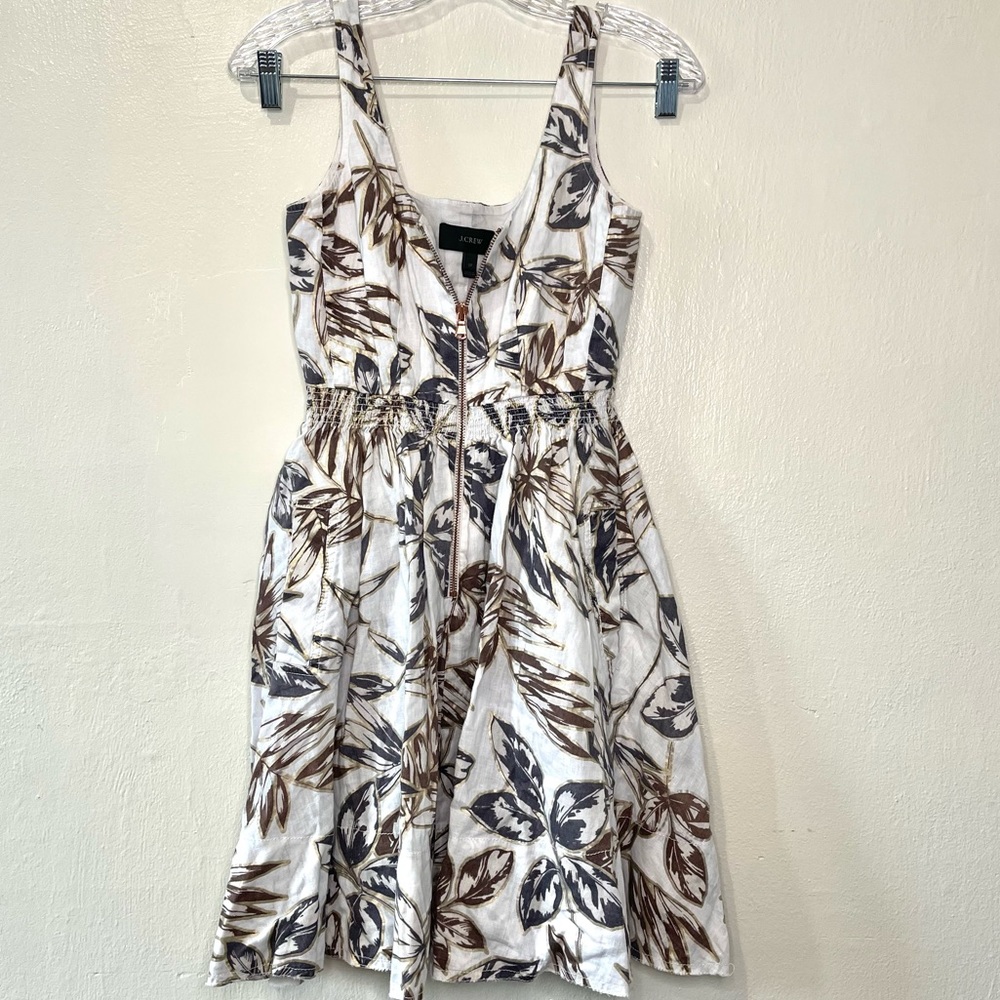 J. Crew zip front dress featuring gold foil leaf